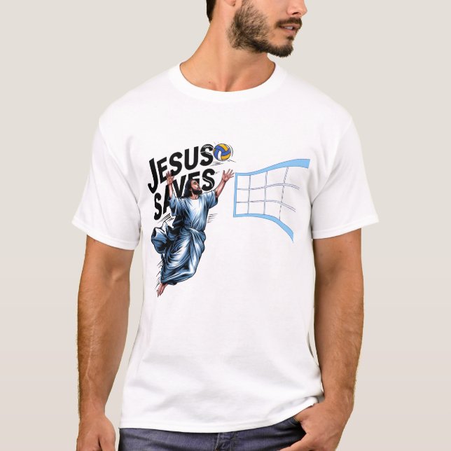 Camiseta Jesus Voleibol Salva Fé Cristã Encantada (Frente)