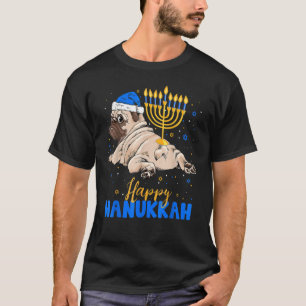 Camiseta Jewart Pug Menorah Happy Hanukkah Chanukah