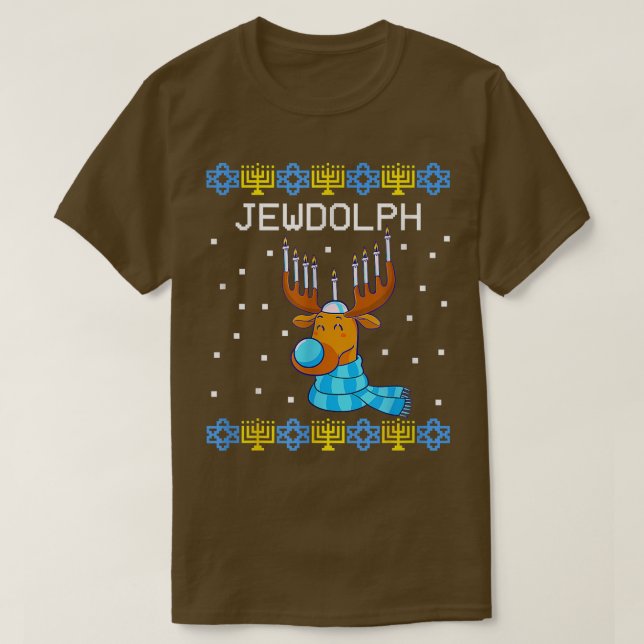 Camiseta Jewdolph Ugly Hanukkah Sweater Reindeer Menorah Ch (Frente do Design)