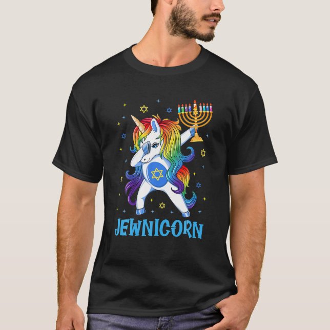 Camiseta Jewnicorn Cute Unicorn Hanukkah Chanukah Pajamas (Frente)