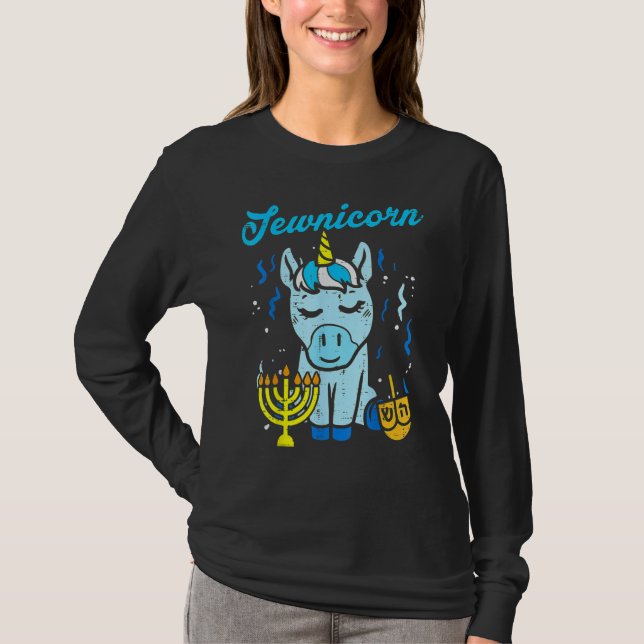 Camiseta Jewnicorn Jew Unicorn Cute Hanukkah Pajamas Chanuk (Frente)