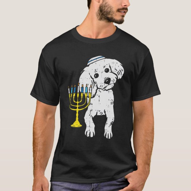 Camiseta JewPoodle Dog Menorah Hanukkah Pajamas Chanuka (Frente)