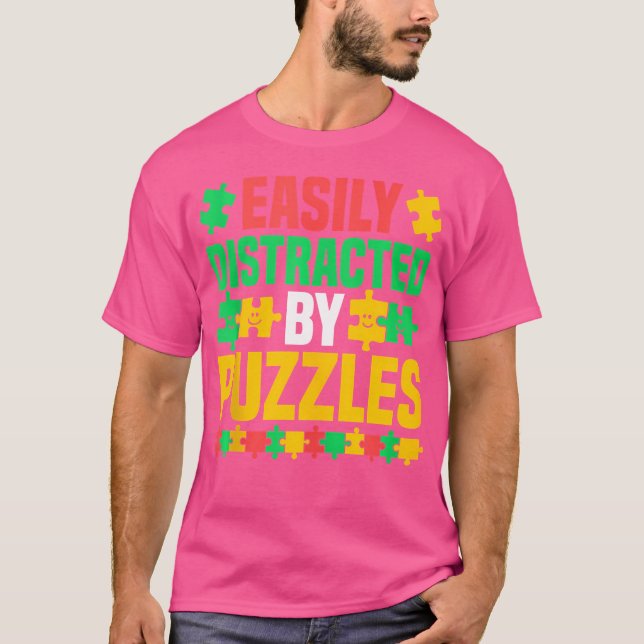 Camiseta Jigsaw Puzzle - Easily Distracted By Puzzles (Frente)