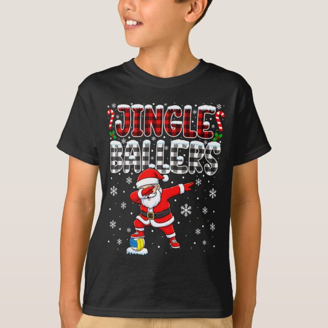 Camiseta Jingle Ballers Plaid Santa Dabbing Volleyball Chri (Frente)