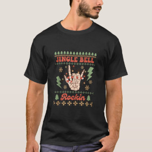 Camiseta Jingle Bell Rockin Skeleton - Rocha Mão Retro Ugly