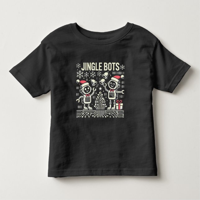 Camiseta Jingle Bots Festivos Holiday Robots com Santa Hats (Frente)