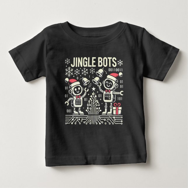 Camiseta Jingle Bots Festivos Holiday Robots com Santa Hats (Frente)
