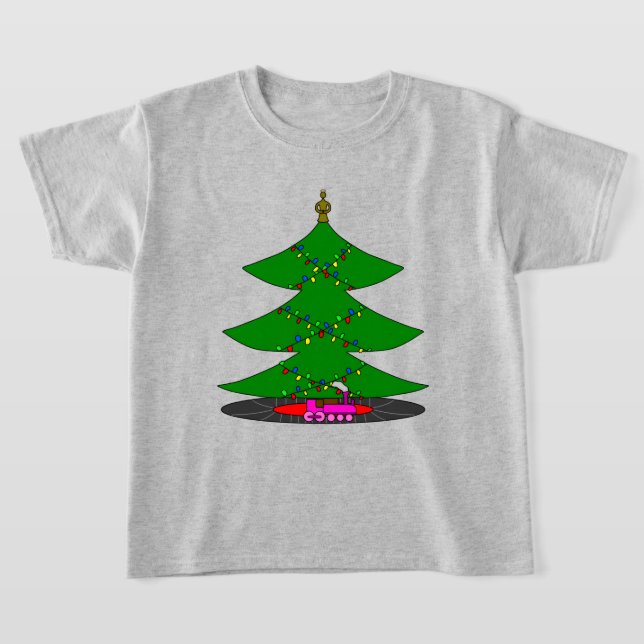 Camiseta Jingle Claws Whimsical Christmas Tree & Train  (Postura )