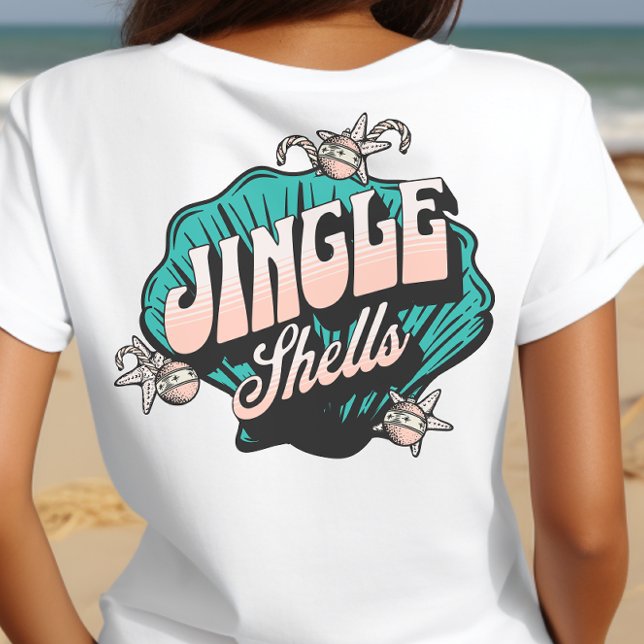 Camiseta Jingle Shells - Praia da Vintage de Natal (Jingle Shells Vintage Christmas Beach shirt in pink and teal)