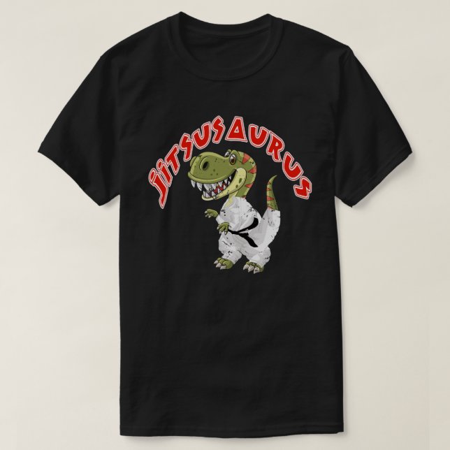 Camiseta Jitsusaurus Funny Jiu Jitsu Trex Black Belt (Frente do Design)