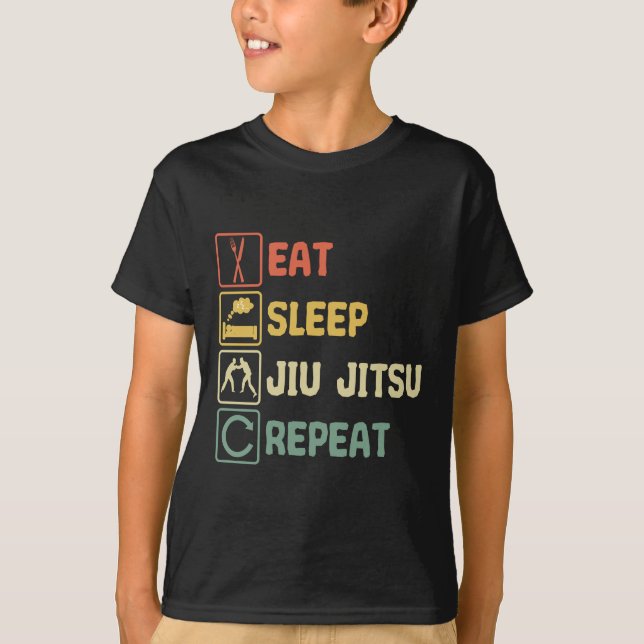 Camiseta Jiu Jitsu Martial Art Eat Sleep Retro Funny (Frente)