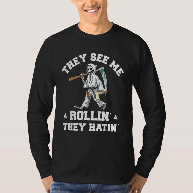 Camiseta Jiu Jitsu Rollin   BJJ Grappling Grim Reaper (Frente)