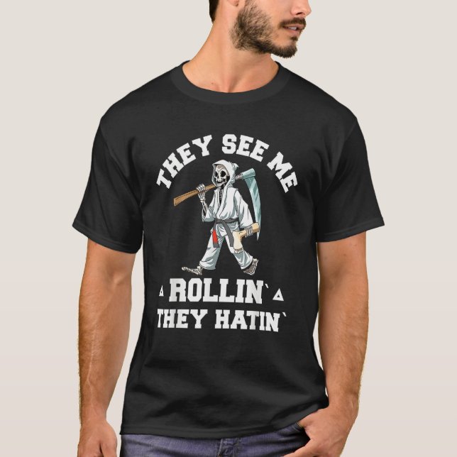 Camiseta Jiu Jitsu Rollin   BJJ Grappling Grim Reaper (Frente)