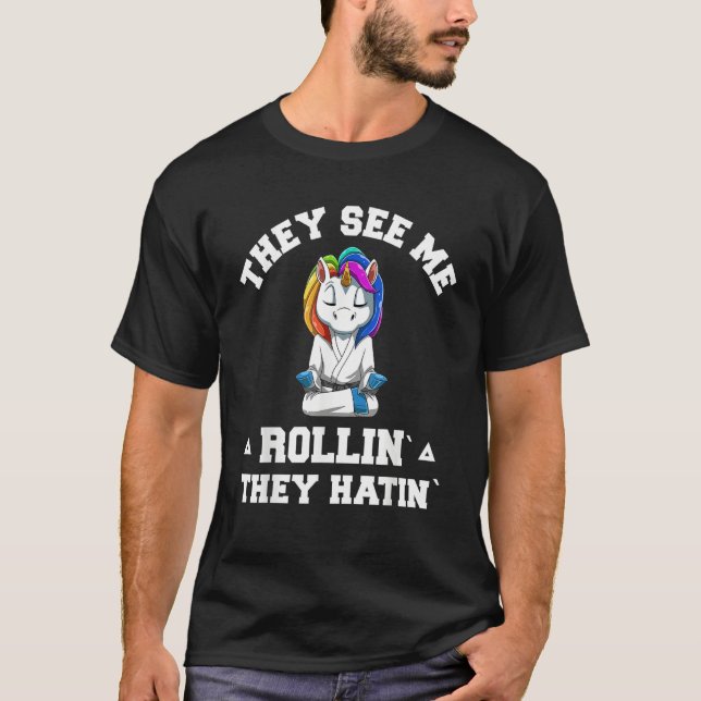 Camiseta Jiu Jitsu Rollin   BJJ Grappling Unicorn (Frente)