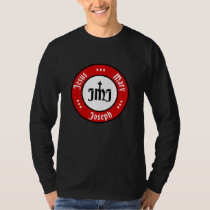 Camiseta JMJ: Jesus, Mary, Logotipo Joseph (Vermelho)