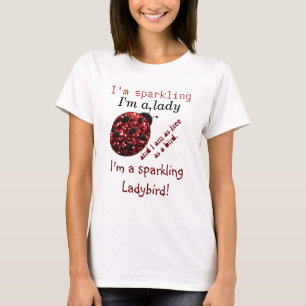 Camiseta Joaninha Espelhante Joana brilho vermelho texto di