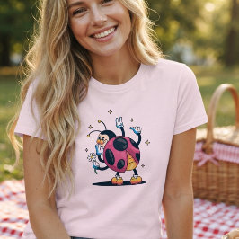 Camiseta Joaninha fofa e extravagante com margarida. Estilo
