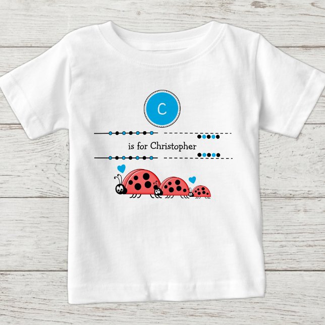 Camiseta Joaninhas adicionam nome preto e azul (Criador carregado)