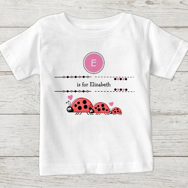 Camiseta Joaninhas adicionam nome preto e rosa (Criador carregado)