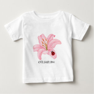 Camiseta Joaninhas em água-tinta em flor de lírio rosa para