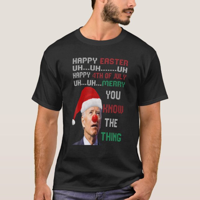 Camiseta Joe Biden Ugly Christmas Sweater Para Homens (Frente)