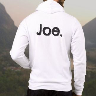 Camiseta Joe. Palavra Nome em letras pretas sobre branco