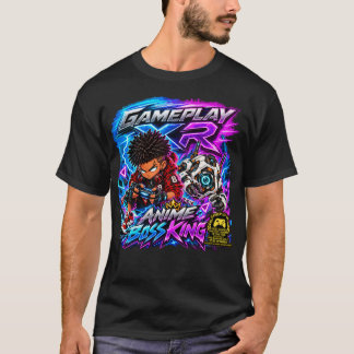 Camiseta Jogabilidade XR Anime Chefe Rei Chibi Jogador Gráf