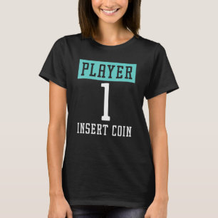 Camiseta Jogador 1 Insira Moeda Jogo de Vídeo Arcade Jogos
