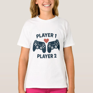 Camiseta Jogador 1 Jogador 2 Casal Gamer Adesivo