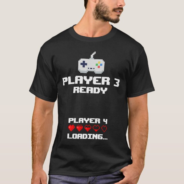 Camiseta Jogador 3 Jogador 4 Carregando Gamming Novo Bebê (Frente)