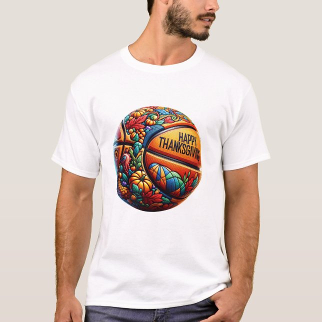 Camiseta Jogador Colorido de Basquete Feliz (Frente)