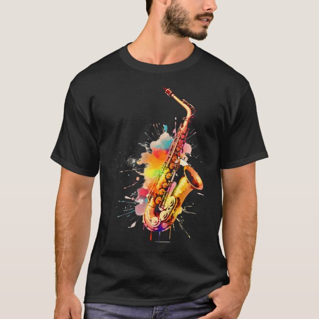 Camiseta Jogador Colorido Saxofone Jazz (Frente)