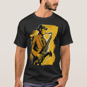 Camiseta Jogador da Saxofone Musicista do 1920 Deco Era Jaz