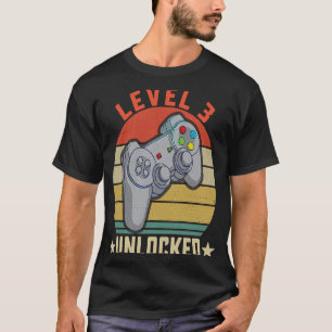 Camiseta Jogador de aniversário de 3 anos de Nível 3 Desblo