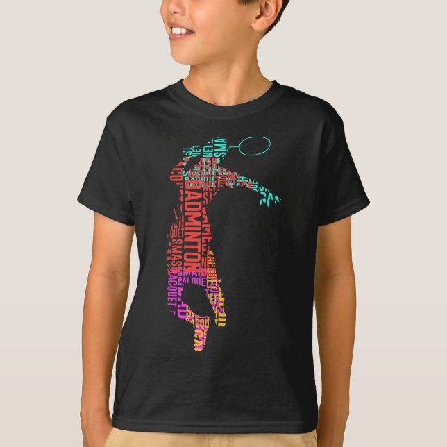 Camiseta Jogador de Badminton Colorido _ Racket do Shuttle  (Frente)