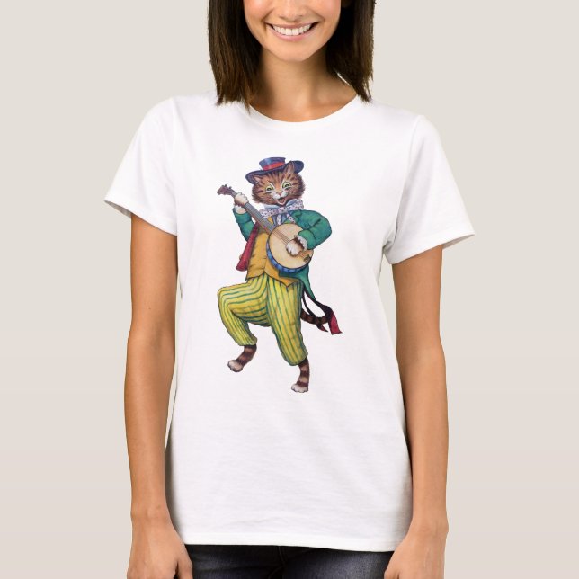 Camiseta Jogador de Banjo (Violão) Cat, Louis Wain (Frente)