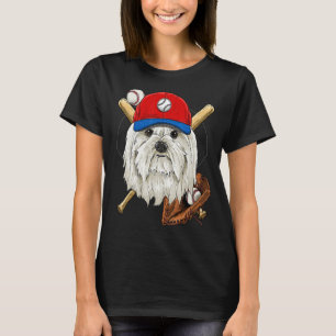 Camiseta Jogador de Baseball treinador Maltês Cachorro de P