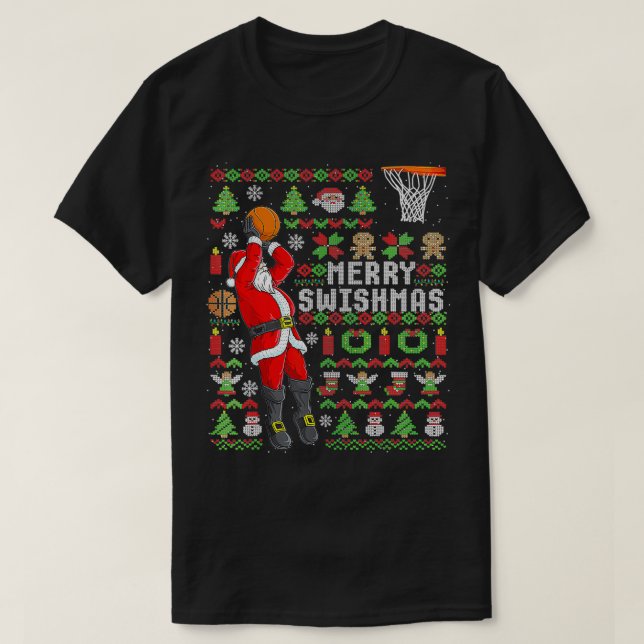Camiseta Jogador de Basquete de Natal Slam Dunk Ugly S (Frente do Design)