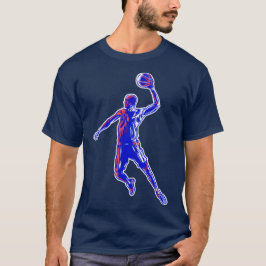 Camiseta Jogador de Basquete Enterrada, Design Azul e Verme