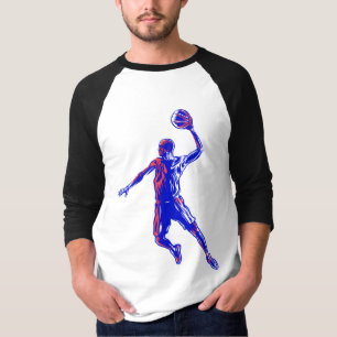 Camiseta Jogador de Basquete Enterrada, Design Vermelho e A
