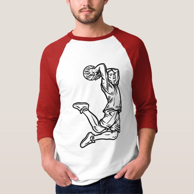 Camiseta Jogador de Basquete Fazendo Design Escuro de Slam  (Frente)