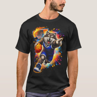 Camiseta Jogador de Basquete Lobo Animal Salpico de Tinta
