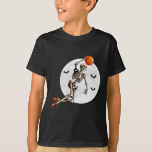 Camiseta Jogador de basquete Skeleton Dunk Lua de Halloween