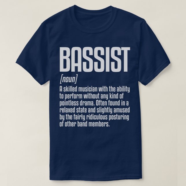 Camiseta Jogador de Bass Musical de Definição de Bassista 1 (Frente do Design)