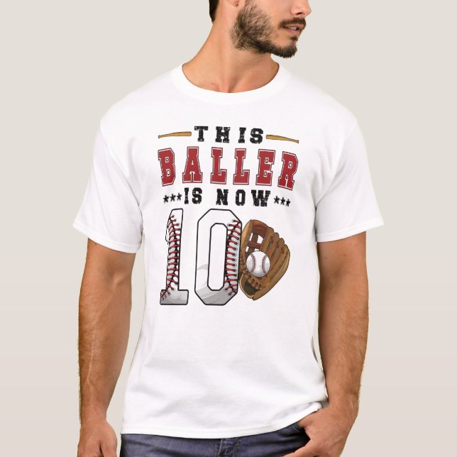 Camiseta Jogador de beisebol do 10º Aniversário do 10º Aniv (Frente)