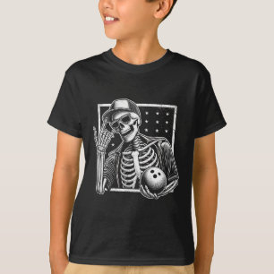 Camiseta Jogador de Boliche Skeleton Aniversário Halloween 
