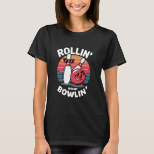 Camiseta Jogador de Bowl Liga Design Ball Pins Engraçado Re
