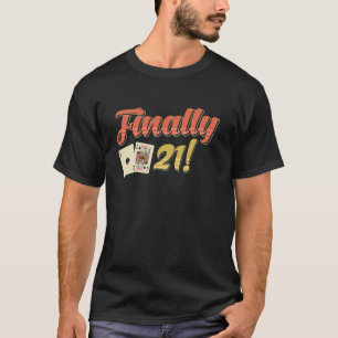 Camiseta Jogador de Cartão Blackjack FINALMENTE 21! Blackja