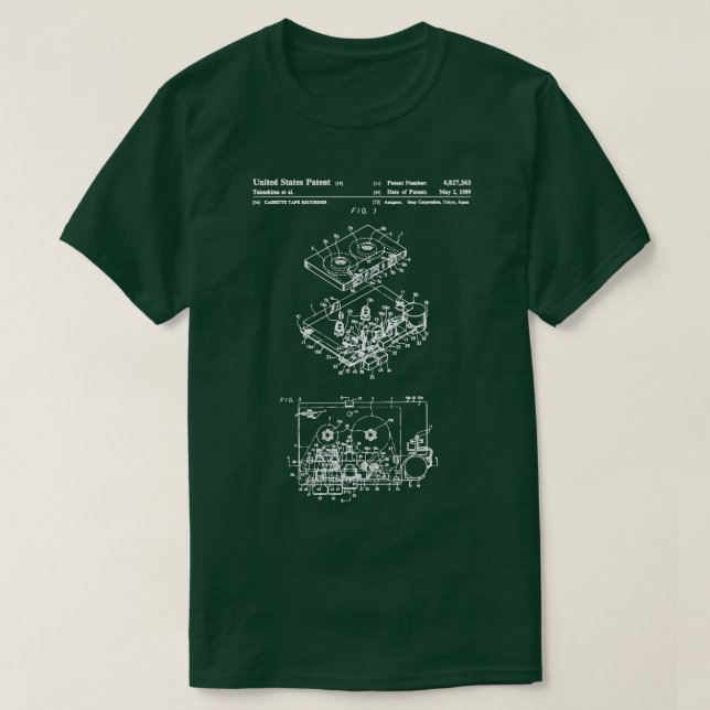 Camiseta Jogador de Cassete Patente dos EUA (Frente do Design)
