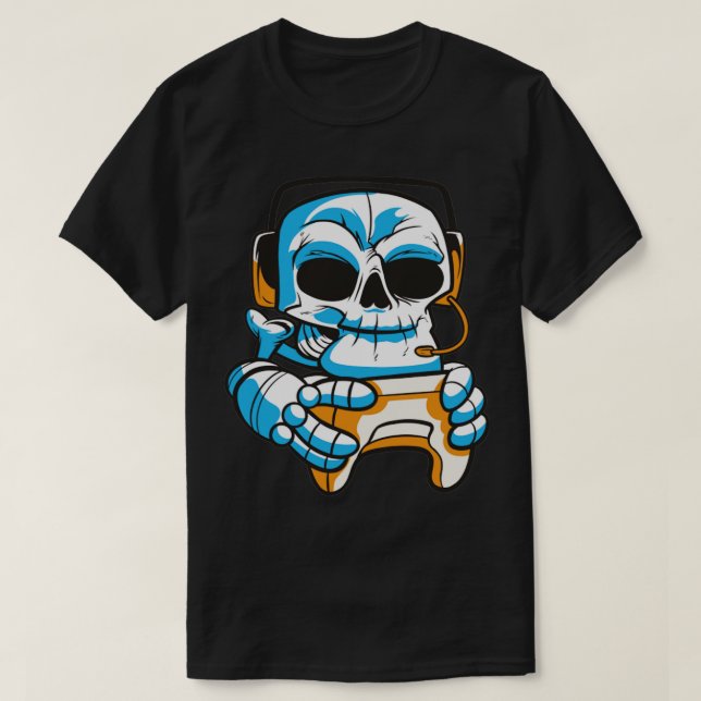 Camiseta Jogador de crânio com joystick (Frente do Design)